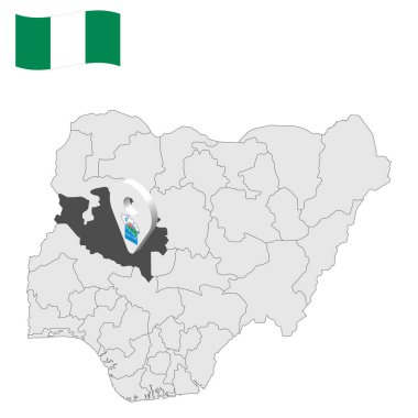 Nijerya haritasında Nijerya 'nın yeri. 3D Nijer konum işareti. Nijerya bayrağı. İnternet sitesi tasarımı, logosu, uygulaması ve UI için Nijerya Eyaletleri ile kaliteli bir harita. Hisse senedi. EPS10.