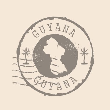 Guyana pulu. Siluet haritası, lastik mühür. Retro Seyahat Tasarımı. Tasarımın için Guyana Grunge 'ın Mühür Haritası. EPS10