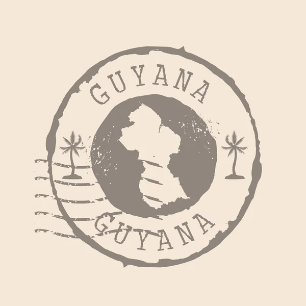 Francobollo Postale Della Guyana Mappa Guarnizione Gomma Silhouette Design Retro — Vettoriale Stock