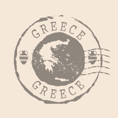 Yunanistan Posta Damgası. Siluet haritası, lastik mühür. Retro Seyahat Tasarımı. Tasarımın için Yunanistan Haritasını Mühürle. EPS10