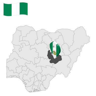 Nijerya haritasında plato bölgesi. 3D plato bölge işareti. Nijerya bayrağı. İnternet sitesi tasarımı, logosu, uygulaması ve UI için Nijerya Eyaletleri ile kaliteli bir harita. Hisse senedi. EPS10.