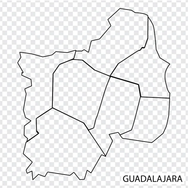 Wysokiej Jakości Mapa Guadalajary Miasto Meksykańskie Stany Zjednoczone Granicami Dystryktów — Wektor stockowy