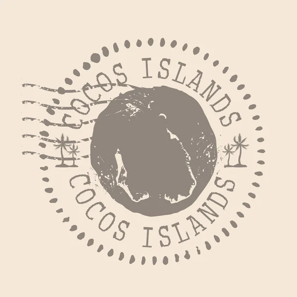 Timbre Postal Des Îles Cocos Carte Silhouette Caoutchouc Seal Design — Image vectorielle