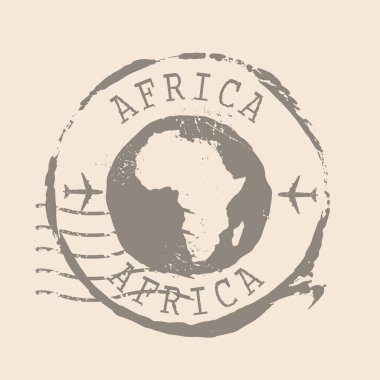Afrika Posta Damgası. Siluet haritası, lastik mühür. Retro Seyahat Tasarımı. Tasarımınız için Afrika 'nın Mühür Haritası. EPS10