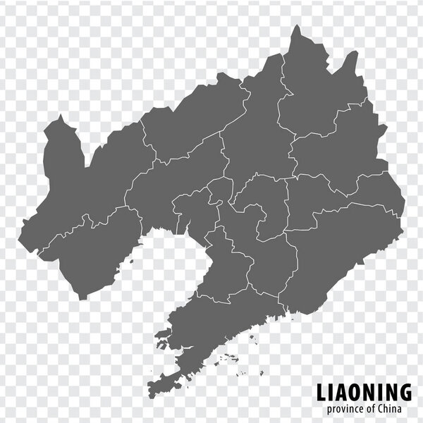 Blank map  Province Liaoning of China. High quality map Jiangsu with municipalities on transparent background for your web site design, logo, app, UI. People's Republic of China.  EPS10.