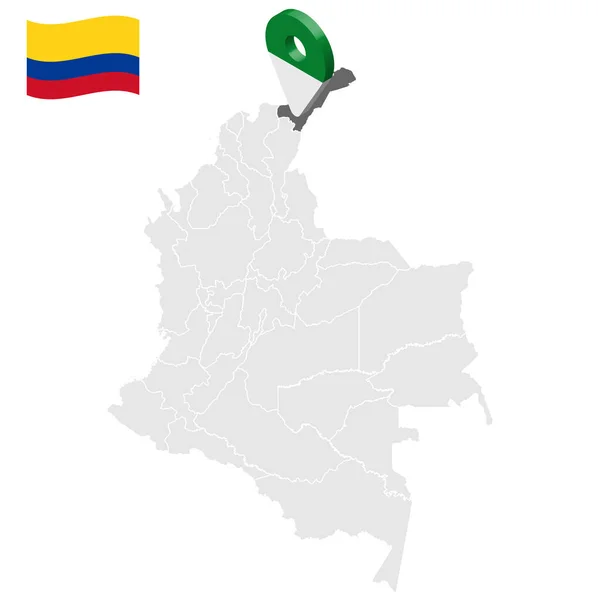 Guajira在哥伦比亚地图上的位置3D Guajira地点标志 拉瓜希拉的旗帜 为您的网站设计 应用程序 用户界面提供哥伦比亚各地区的高质量地图 种群向量 Eps10 — 图库矢量图片