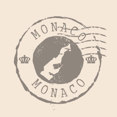 Monaco pulu. Siluet haritası, lastik mühür. Retro Seyahat Tasarımı. Tasarımınız için Monako grunge haritasını mühürleyin. EPS10