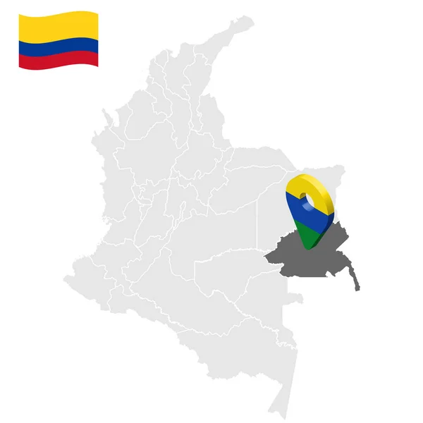 Guainia在哥伦比亚地图上的位置3D Guainia地点标志 Guainia的国旗为您的网站设计 应用程序 用户界面提供哥伦比亚各地区的高质量地图 种群向量 Eps10 — 图库矢量图片