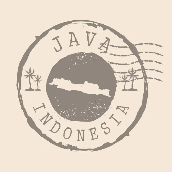 Stamp Postal Java Map Silhouette Rubber Seal Design Retro Travel — Stock Vector