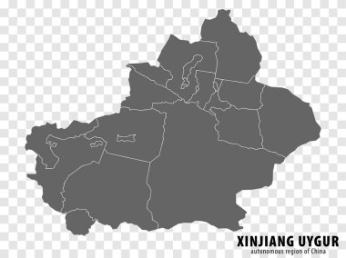 Çin 'in boş Xinjiang Özerk Bölgesi haritası. İnternet sitesi tasarımı, logosu, uygulaması, UI 'si için şeffaf arkaplanı olan yüksek kaliteli Xinjiang Uygur haritası. Çin Halk Cumhuriyeti. EPS10.