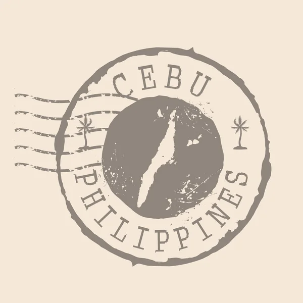 Poststempel Von Der Insel Cebu Karte Silhouette Gummidichtung Design Retro — Stockvektor