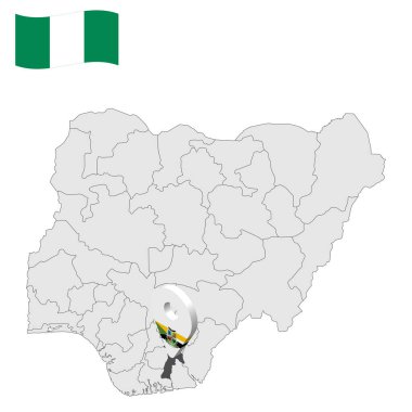 Nijerya haritasında Abia State 'in yeri. 3D Abia konum işareti. Nijerya bayrağı. İnternet sitesi tasarımı, logosu, uygulaması ve UI için Nijerya Eyaletleri ile kaliteli bir harita. Hisse senedi. EPS10.