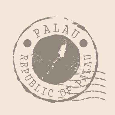 Palau pulu. Siluet haritası, lastik mühür. Retro Seyahat Tasarımı. Tasarımın için Harita Palau grunge mührü. Palau Cumhuriyeti. EPS10