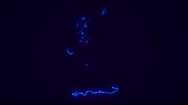 United Kingdom Map Outline Country Border Dark Blue Neon Lights — Stock Video