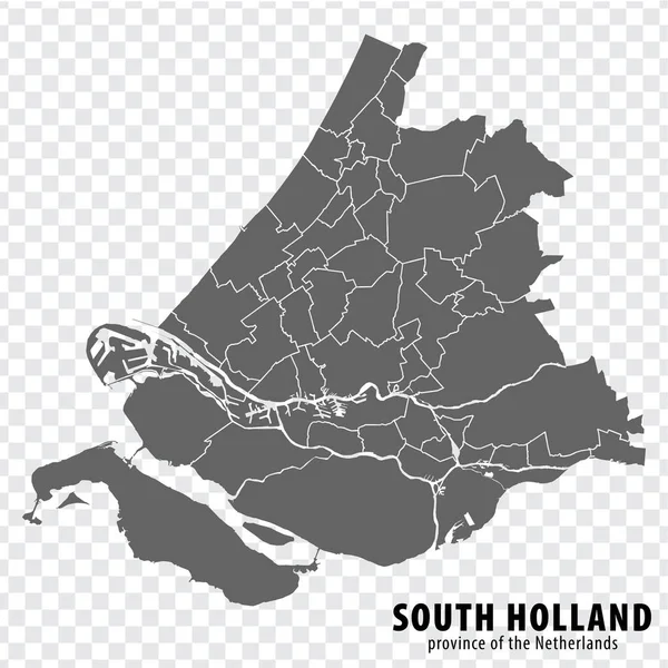 Провинция Южная Голландия Нидерландов Высококачественная Карта Южной Голландии Муниципалитетами Прозрачном — стоковый вектор