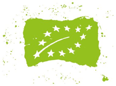 Organik ürün sembolü. AB organik etiketi. Web sitesi tasarımı, uygulaması ve UI için yeşil renkte organik ürün damgası. EPS10.