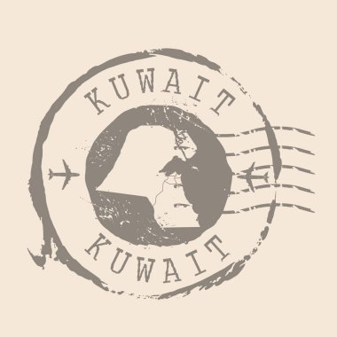 Kuveyt Posta Damgası. Siluet haritası, lastik mühür. Retro Seyahat Tasarımı. Tasarımın için Harita Kuveyt 'in Mührü. Kuveyt Eyaleti. EPS10