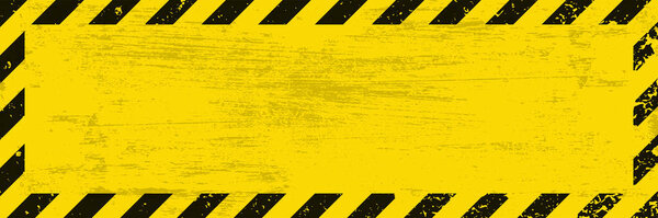 Black Stripped on yellow background. Grunge long plaque with yellow and black stripes and text space. Template rectangle. Vector illustration EPS10.