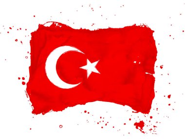 Türkiye Cumhuriyeti bayrağı, fırça darbesi geçmişi. Beyaz arka planda Türk bayrağı. Tasarımınız için suluboya biçimi, EPS10.