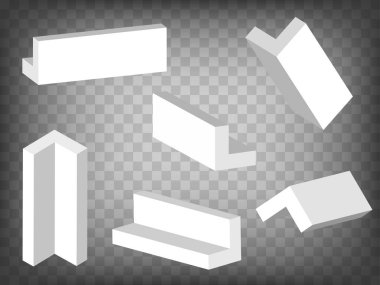 Şeffaf arkaplanda 3d köşeli model simgeleri perspektif projeksiyonları kümesi. Üç boyutlu üçgen prizma. Tasarım, uygulama ve UI için soyut grafik elementler kavramı. EPS10