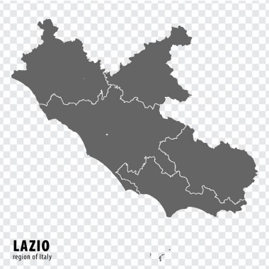 Lazio 'nun boş haritası. İnternet sitesi tasarımı, logosu, uygulaması, UI 'si için şeffaf arkaplanı olan yüksek kalite harita bölgesi Lazio. EPS10.