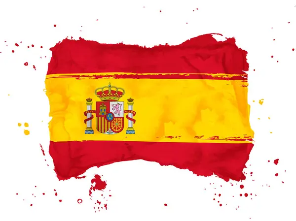 Bandeira Espanha Fundo Pincel Bandeira Espanha Sobre Fundo Branco Estilo — Vetor de Stock