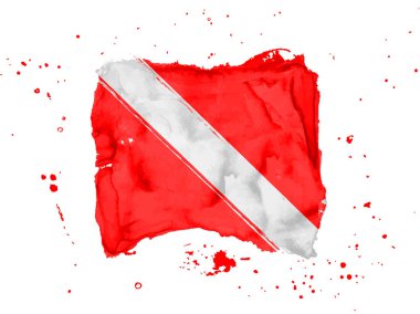 Dalgıç aşağı bayrak fırça darbesi arka planı. Dalgıç bayrağı suluboya. Site tasarımı, logo, uygulama ve UI için şeffaf arka planda bayrak dalgıcı aşağı. EPS10. Eski Biçim 