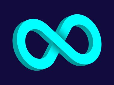 Mint 3D Infinity Symbol on Dark Blue  Background. Endless Vector Logo Design. Concept of infinity for your web site design, logo, app, UI. EPS10.