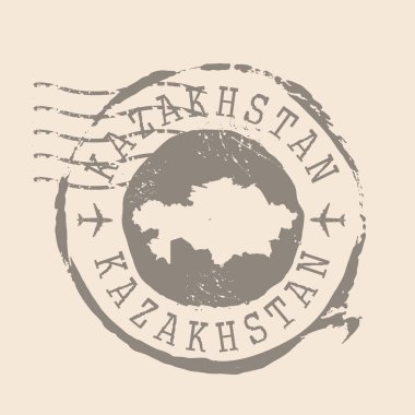 Kazakistan Posta Damgası. Siluet haritası, lastik mühür. Retro Seyahat Tasarımı. Tasarımın için Harita Kazakistan 'ın Mührü. EPS10