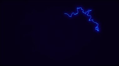 İzlanda Haritası Koyu Mavi Ülke Sınırı. Neon Lights renkli animasyon geçişi. İzlanda bayrağı. Neon tarzı animasyon. 4k Çözünürlüğü.