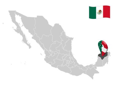 Meksika haritasında Yucatan 'ın yeri. Yucatan 'ın 3 boyutlu konumu. Tasarımınız için Meksika eyaletleriyle kaliteli bir harita. EPS10.