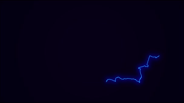 Kazakhstan Carte Aperçu Pays Frontière Sur Bleu Foncé Néon Lights — Video