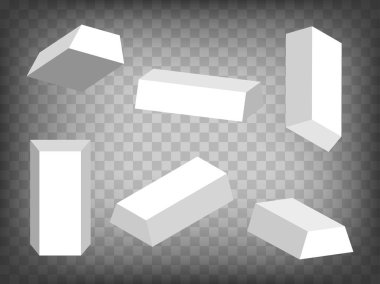 Şeffaf arkaplanda 3d trapezoidal prizma model simgeleri perspektif tahminleri kümesi. Üç boyutlu trapezoidal prizma. Tasarım, uygulama ve UI için soyut grafik elementler kavramı. EPS10