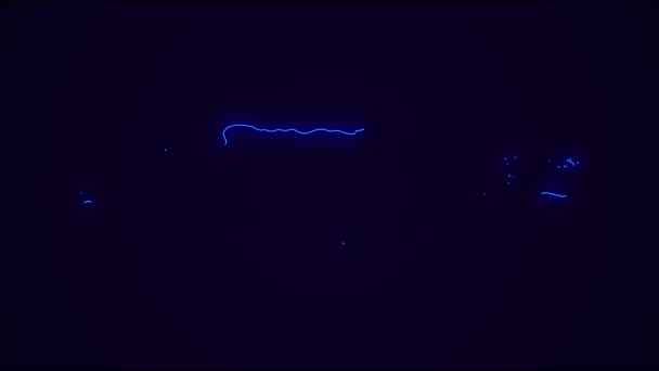 波多黎各地图用深蓝色勾画出国家边界 霓虹灯五彩斑斓的动画过渡 波多黎各的国旗 霓虹灯风格的动画 4K分辨率 — 图库视频影像