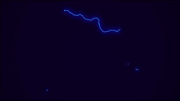 República Dominicana Mapa Esboço País Fronteira Azul Escuro Neon Lights — Vídeo de Stock