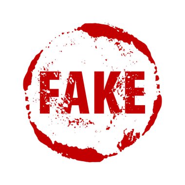 Beyaz arka planda sahte pul tasarımı. Kırmızılı sahte kelimeyle Grunge kauçuk mühürü. Düz dizayn. Vektör EPS10. 