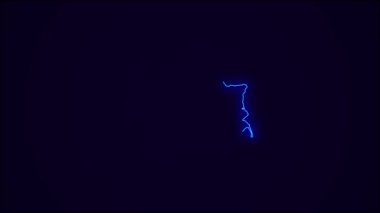 Koyu mavi üzerine Kolombiya Şehir Sınırı Haritası. Neon Lights renkli animasyon geçişi. Kolombiya bayrağı. Neon tarzı animasyon. 4k Çözünürlüğü.