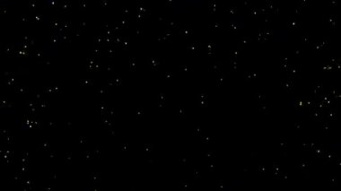 Siyah arka planda altın konfeti parçacıkları. Parçacık Patlaması ve Yerleşimi. Siyah ekranda animasyon sarı konfeti. Görüntü. 4k Çözünürlük. MP4.