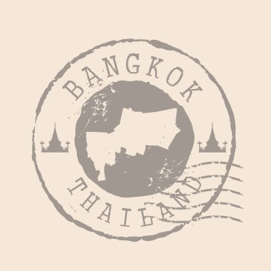 Pul Postası, Tayland 'ın başkentidir. Siluet haritası, lastik mühür. Retro Seyahat Tasarımı. Tasarımın için Bangkok Haritasının Mührü. EPS10