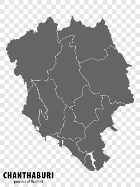 Tayland 'ın Chanthaburi bölgesinin boş haritası. İnternet sitesi tasarımı, logosu, uygulaması, UI 'si için şeffaf arka planda belediyeleri olan yüksek kaliteli Chanthaburi haritası. Tayland. EPS10. 