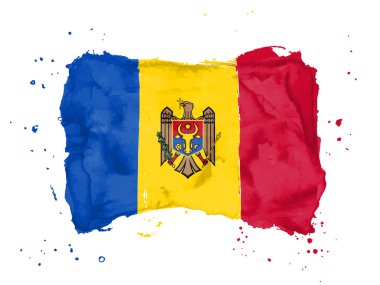 Moldova bayrağı, fırça darbesi geçmişi. Beyaz arka planda Moldova bayrağı. Sizin tasarımınız için suluboya stili, Moldova Cumhuriyeti. EPS10.
