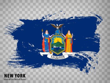 Fırça darbelerinden New York bayrağı. Amerika Birleşik Devletleri. New York 'un Bayrak Eyaleti' ni internet sitesi tasarımı, uygulaması ve UI için şeffaf arka planla dalgalandırmak. ABD. Vektör çizimi. EPS10.