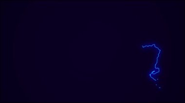 El Salvador Haritası Koyu mavi sınır çizgisi. Neon Lights renkli animasyon geçişi. El Salvador bayrağı. Neon tarzı animasyon. 4k Çözünürlüğü.