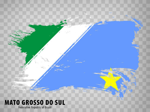 Flag of Mato Grosso do Sul from brush strokes. Federal Republic of Brazil. Waving Flag Mato Grosso do Sul on transparent background for your web site design, app, UI. Brazil. EPS10.