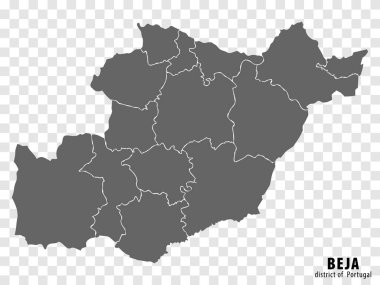 Map Beja  District on transparent background. Beja District  map with  municipalities in gray for your web site design, logo, app, UI. Portugal. EPS10. clipart