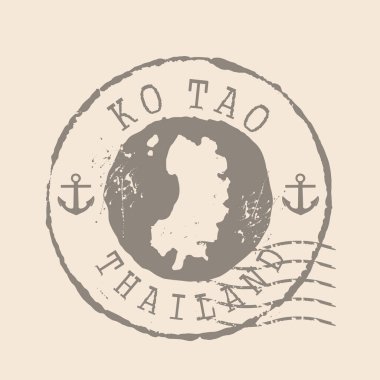 Ko Tao pulu. Siluet haritası, lastik mühür. Retro Seyahat Tasarımı. Tasarımınız için Tayland Haritası Ko Tao grunge 'u mühürleyin. EPS10
