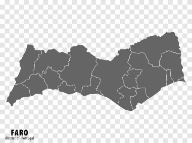 Map Faro District on transparent background. Faro District  map with  municipalities in gray for your web site design, logo, app, UI. Portugal. EPS10. clipart