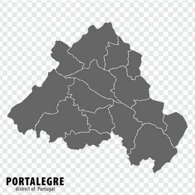 Map Portalegre District on transparent background. Portalegre District  map with  municipalities in gray for your web site design, logo, app, UI. Portugal. EPS10. clipart