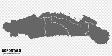 Blank map Gorontalo province of Indonesia. High quality map Gorontalo with municipalities on transparent background for your design. Republic of Indonesia.  EPS10. clipart