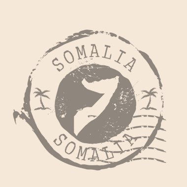 Somali Posta Damgası. Siluet haritası, lastik mühür. Retro Seyahat Tasarımı. Somali Haritasının Mührü web sitesi tasarımı, logo, uygulama, UI için grunge. EPS10